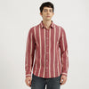 Slim Fit Spread Collar Vertical Structured Striped Knit Shirt