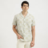 Relaxed Fit Cuban Collar Geometric Print Resort Melange Dobby Shirt