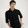 Slim Fit Spread Collar Textured Vertical Multi Structured Knit Shirt
