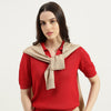 Women Johny Collar Textured Basic Tricot Pullover