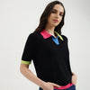 Women Johny Collar Solid T-Shirt