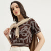 Women Round Neck Rope Print Reversible Tricot Pullover