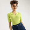 Women Johny Collar Textured Polo T-Shirt