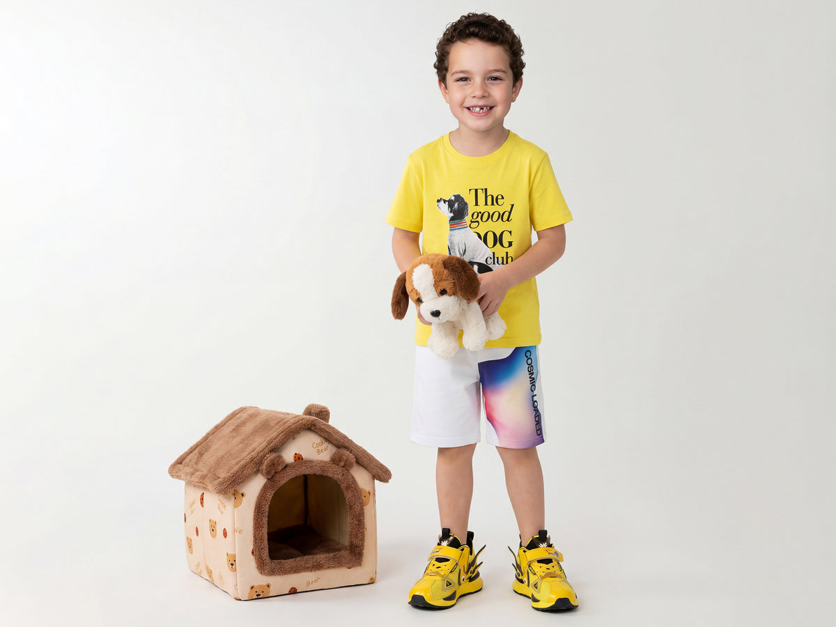 Dog Print Round Neck Graphic Print Boys Tshirt