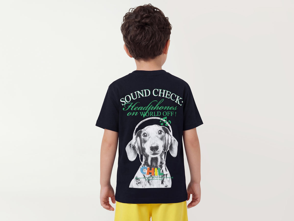 Dog Print Round Neck Graphic Print Boys Tshirt