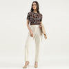Women Solid Pull Up Folded Hem Pants