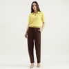 Women Solid Pull Up Folded Hem Pants