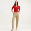 Women Solid Pull Up Folded Hem Pants