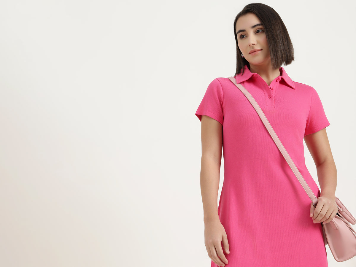 Polo Neck Solid Dress