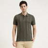 Relaxed Fit Polo Neck Self Design T-Shirt