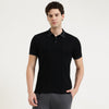 Relaxed Fit Polo Neck Self Design T-Shirt