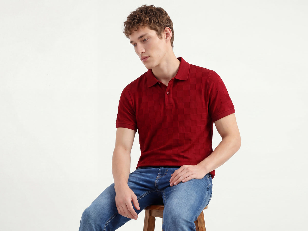 Regular Fit Polo Neck Patterned T-Shirt