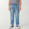 Boys Regular Fit Mid Rise Solid Denim Cargo