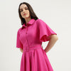 Women Regular Fit Spread Collar Solid Lace Detail Shirt Dress