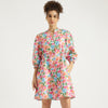 Women Regular Fit Mandarin Collar Floral Print Diffused Linen Dress