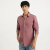 Men Slim Fit Spread Collar Solid Poplin Stretch Shirt