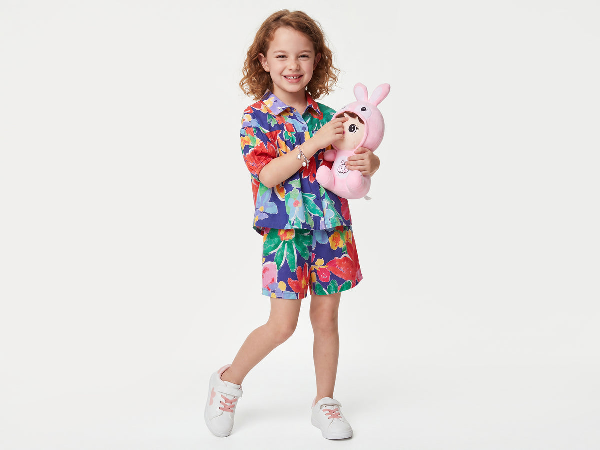Girls Regular Fit Regular Collar Floral Shirt