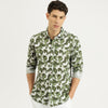 Men Regular Fit Semi-Cutaway Abstract Linen Blend Shirt