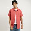 Men Regular Fit Spread Collar Solid Linen Shirt