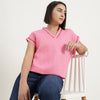 Regular Fit V-Neck Self Design Top