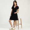 Women Johny Collar Solid A-Line Dress