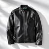 Regular Fit Stand Collar Solid Washed Biker Jacket (Bag Included)