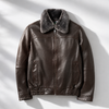 Regular Fit Spread Collar Solid Premium Leather Jacket (Bag Included)