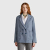 Women Lapel Collar Solid Double Breasted Blazer