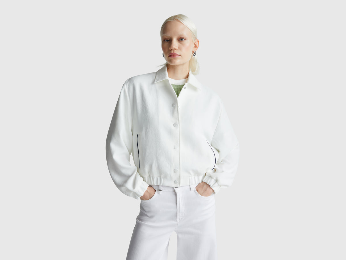 Women Spread Collar Solid Bomber Felt Jacket