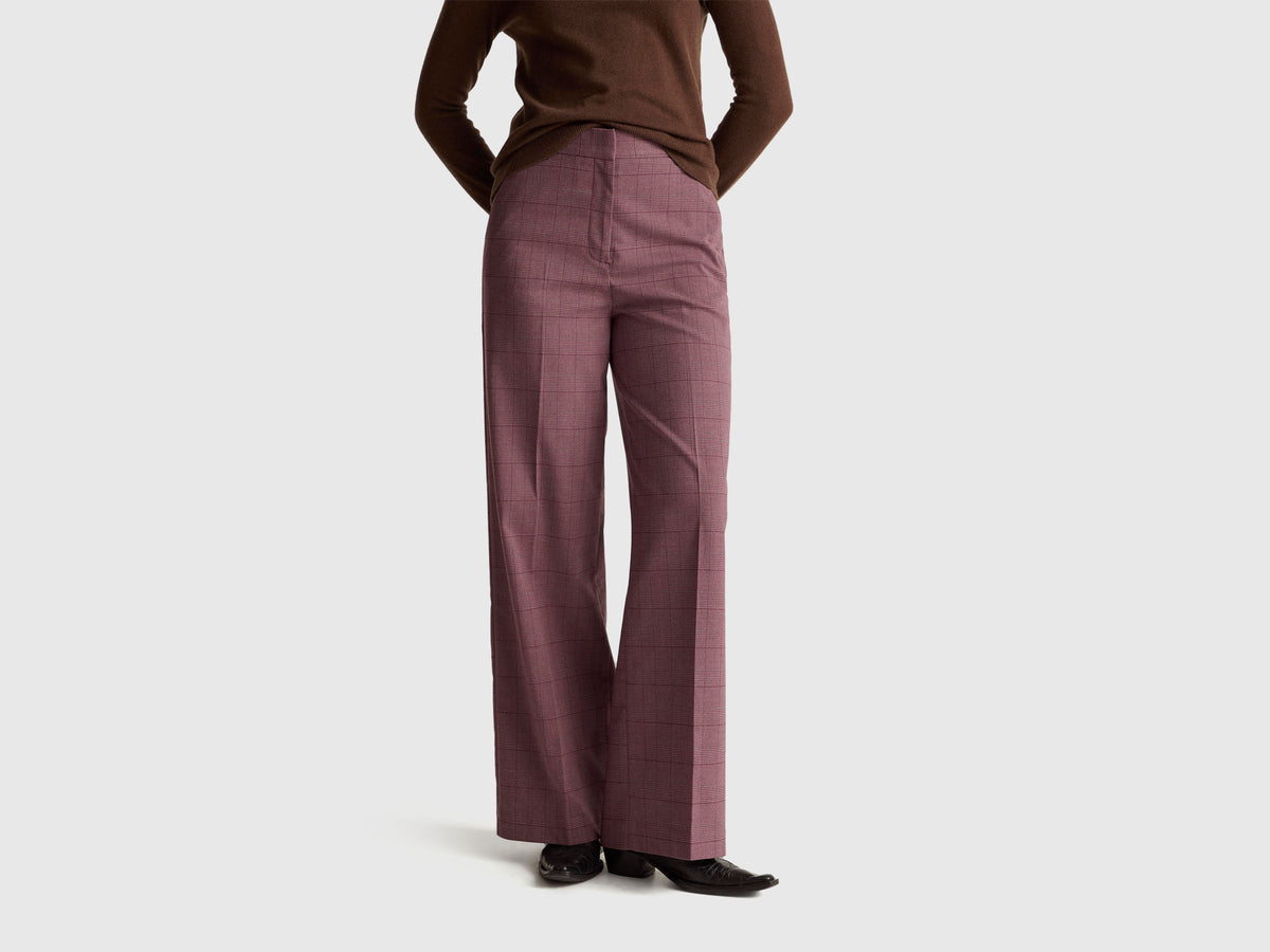 Women Checkered Wide Leg Fit Basic 4 Pocket Pants