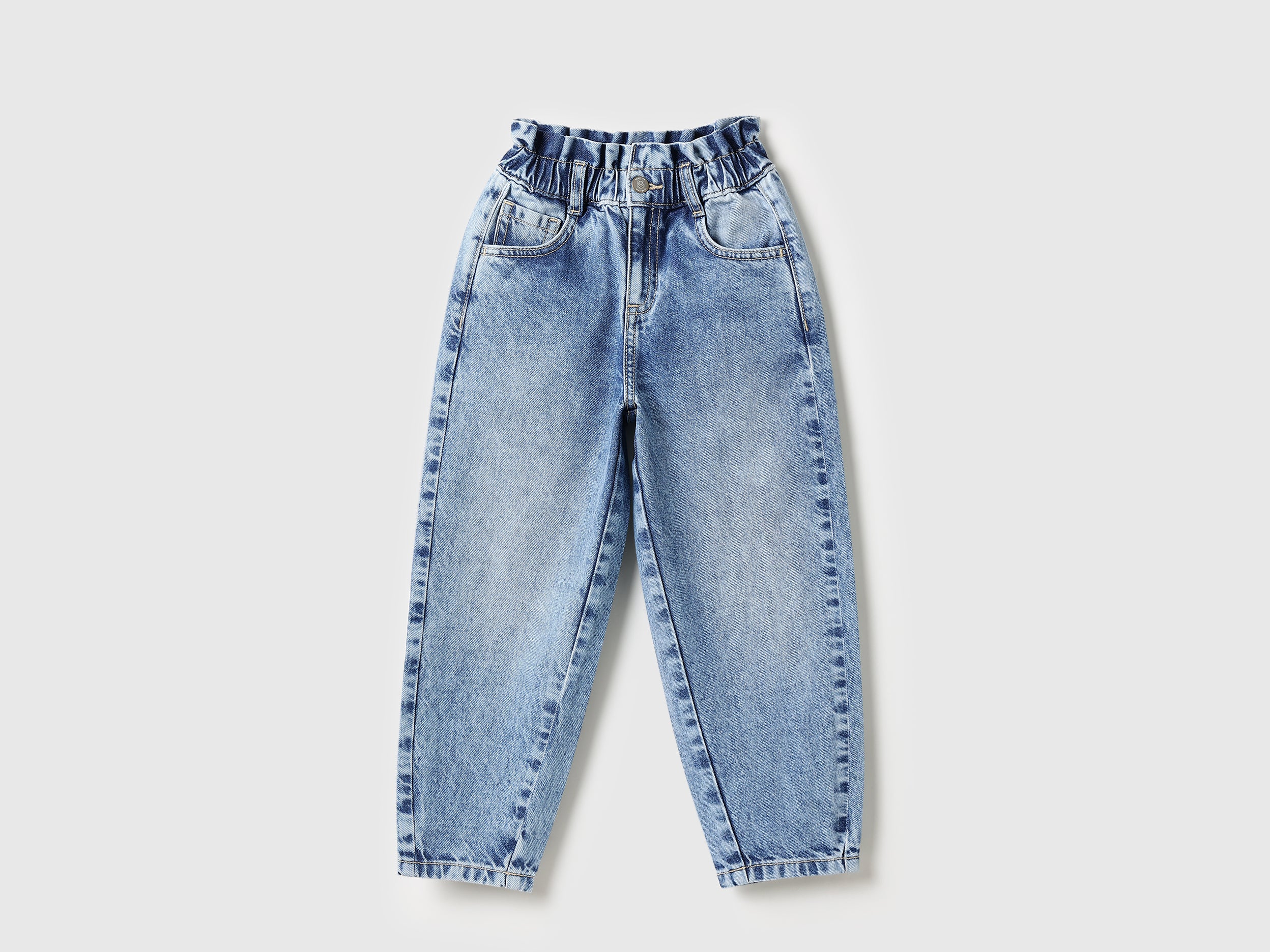 Girls Solid Paperbag Fit Denim Jeans