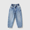 Girls Solid Paperbag Fit Denim Jeans