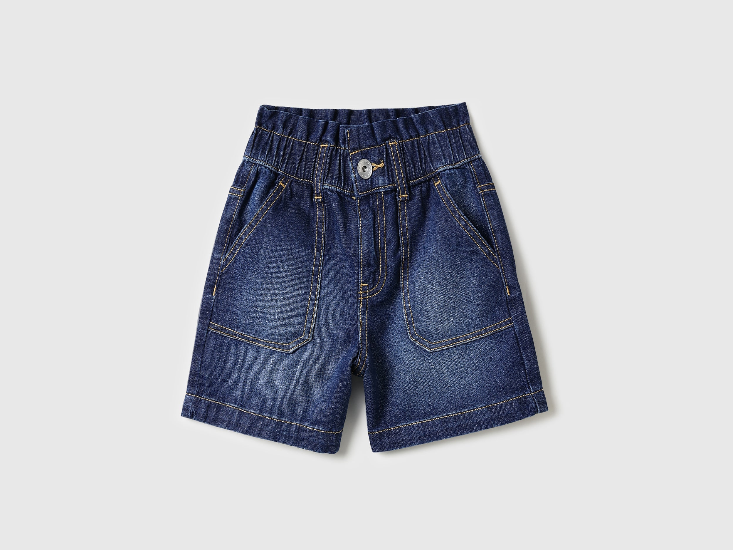 Girls Solid Regular Fit Dark Wash Paperbag Denim Shorts