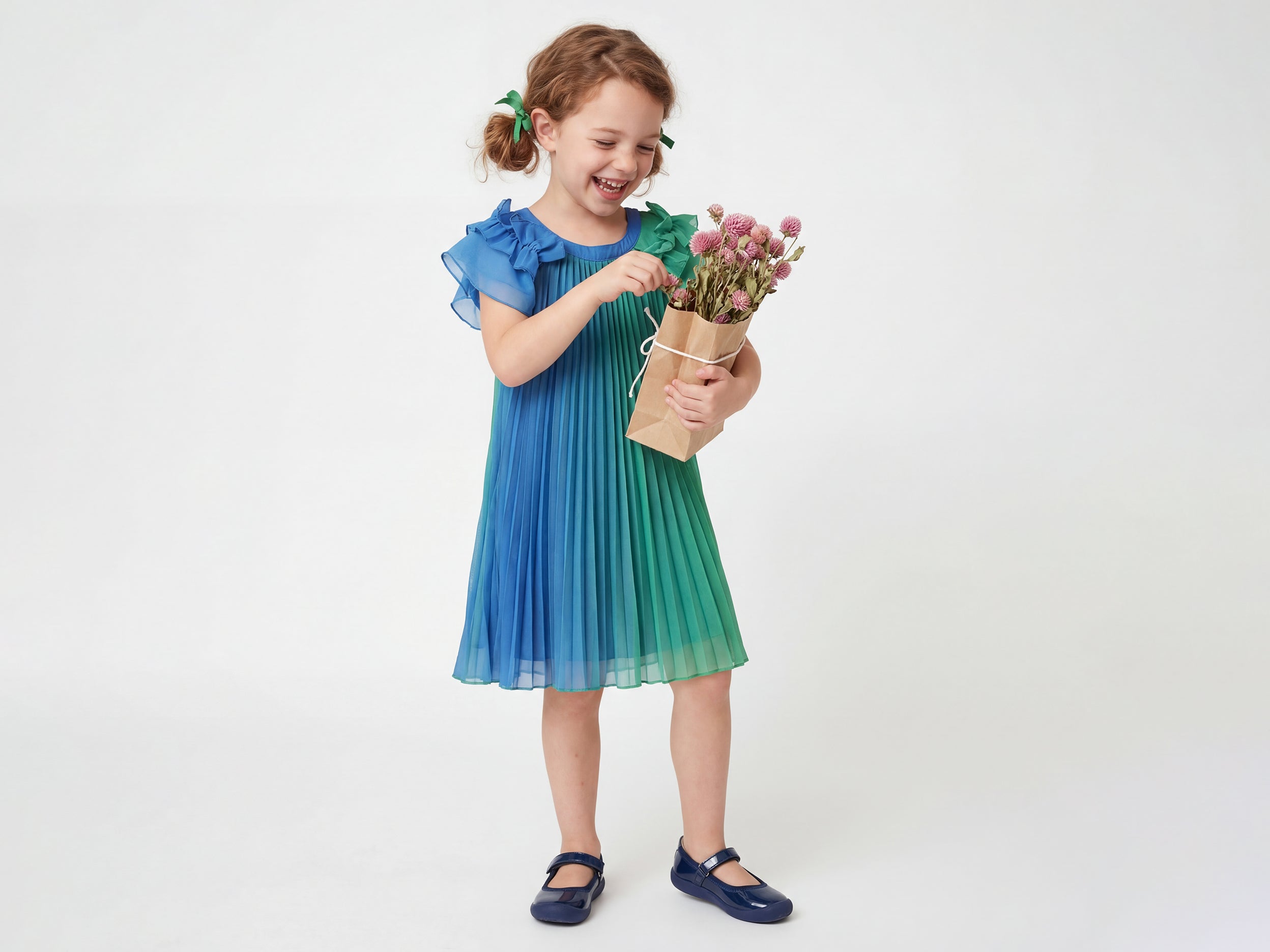 Girls Regular Fit Round Neck Ombre Dress