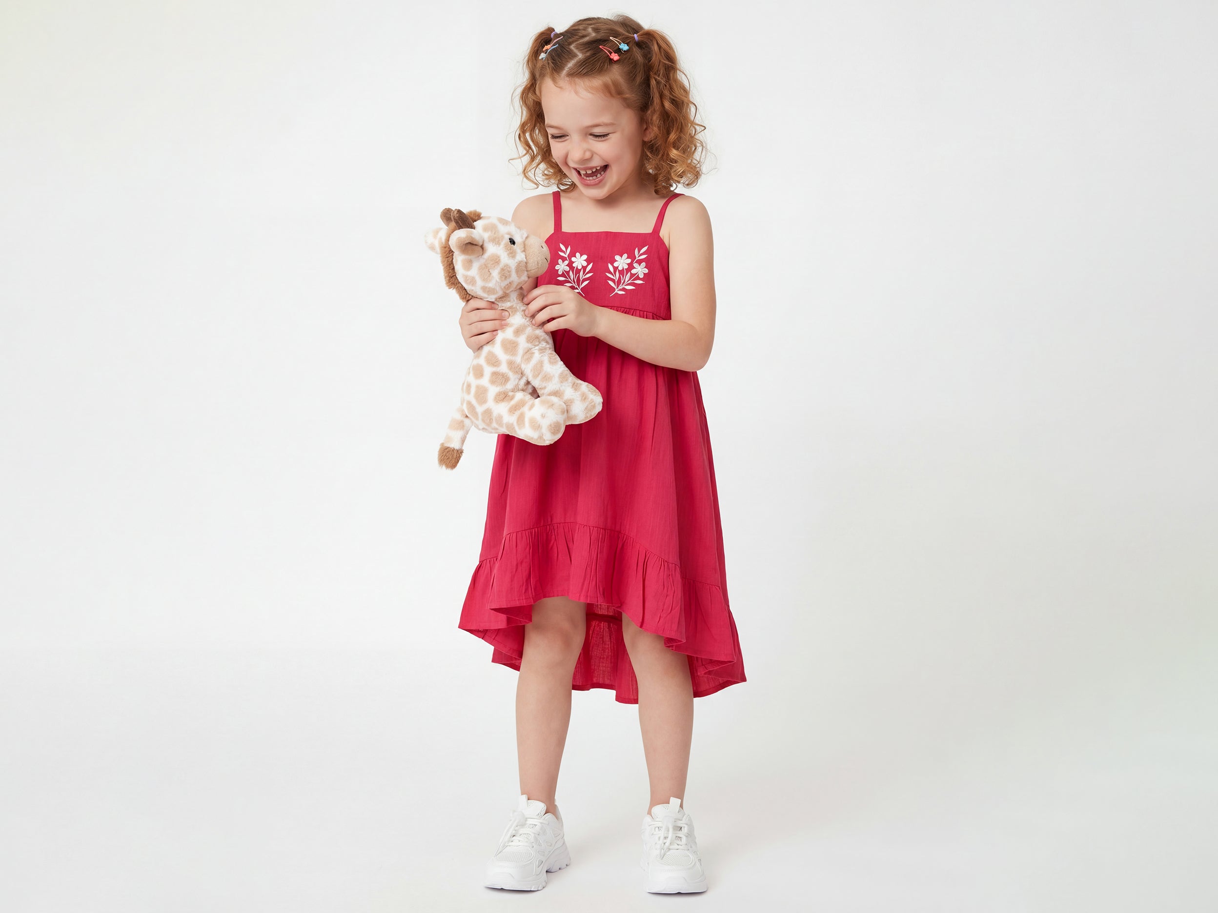 Girls Regular Fit Shoulder Straps Embroidered Dress