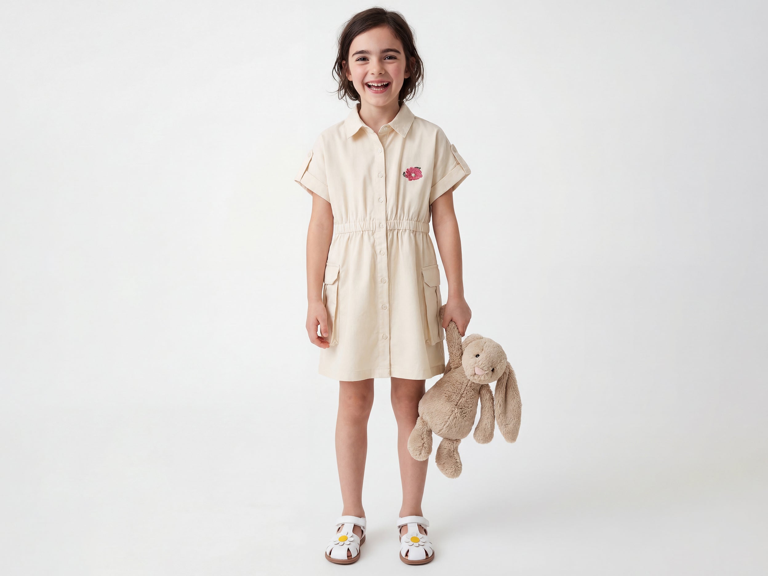 Girls Regular Fit Spread Collar Solid Dress