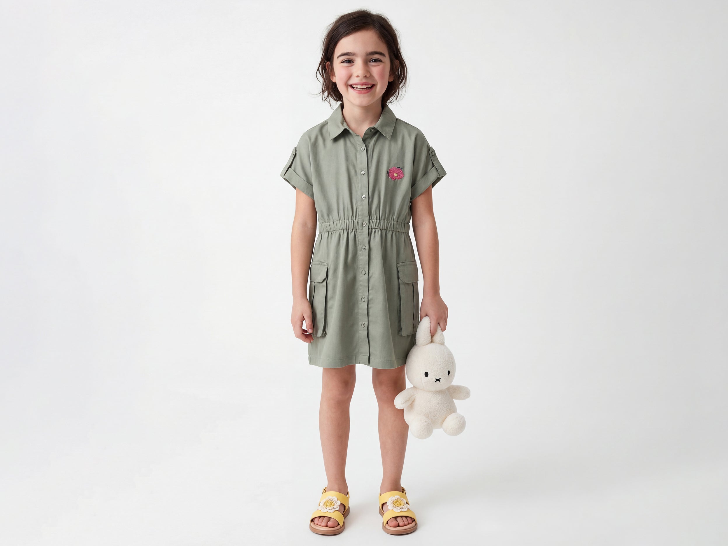 Girls Regular Fit Spread Collar Solid Dress