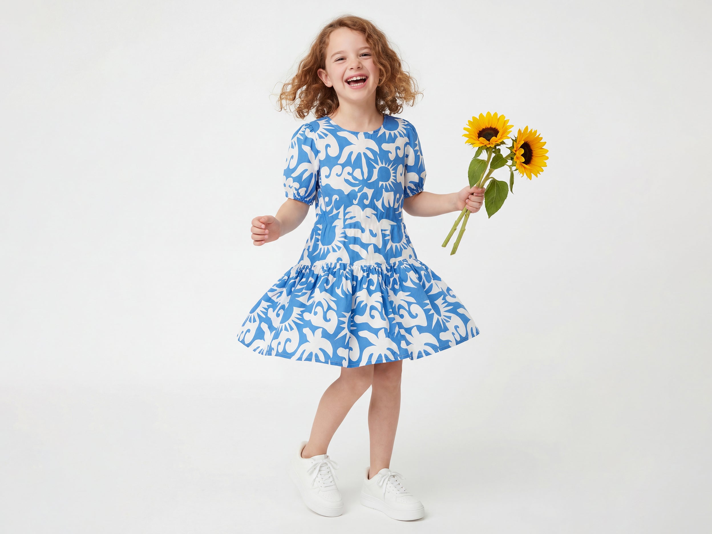 Girls Regular Fit Round Neck Printed Dress