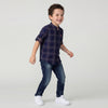 Boys Regular Fit Mandarin Collar Checkered Embroidered Shirt