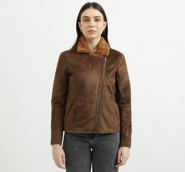 Women's Regular Fit Fur Detail Suede Jacket