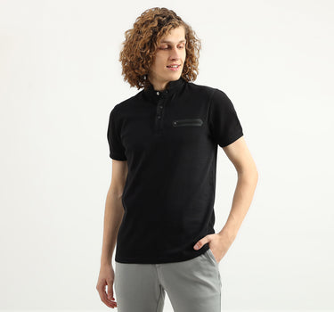 Men Solid Stand Collar T-Shirt