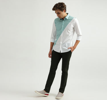 Men Color Blocked Spread Collar Shirt