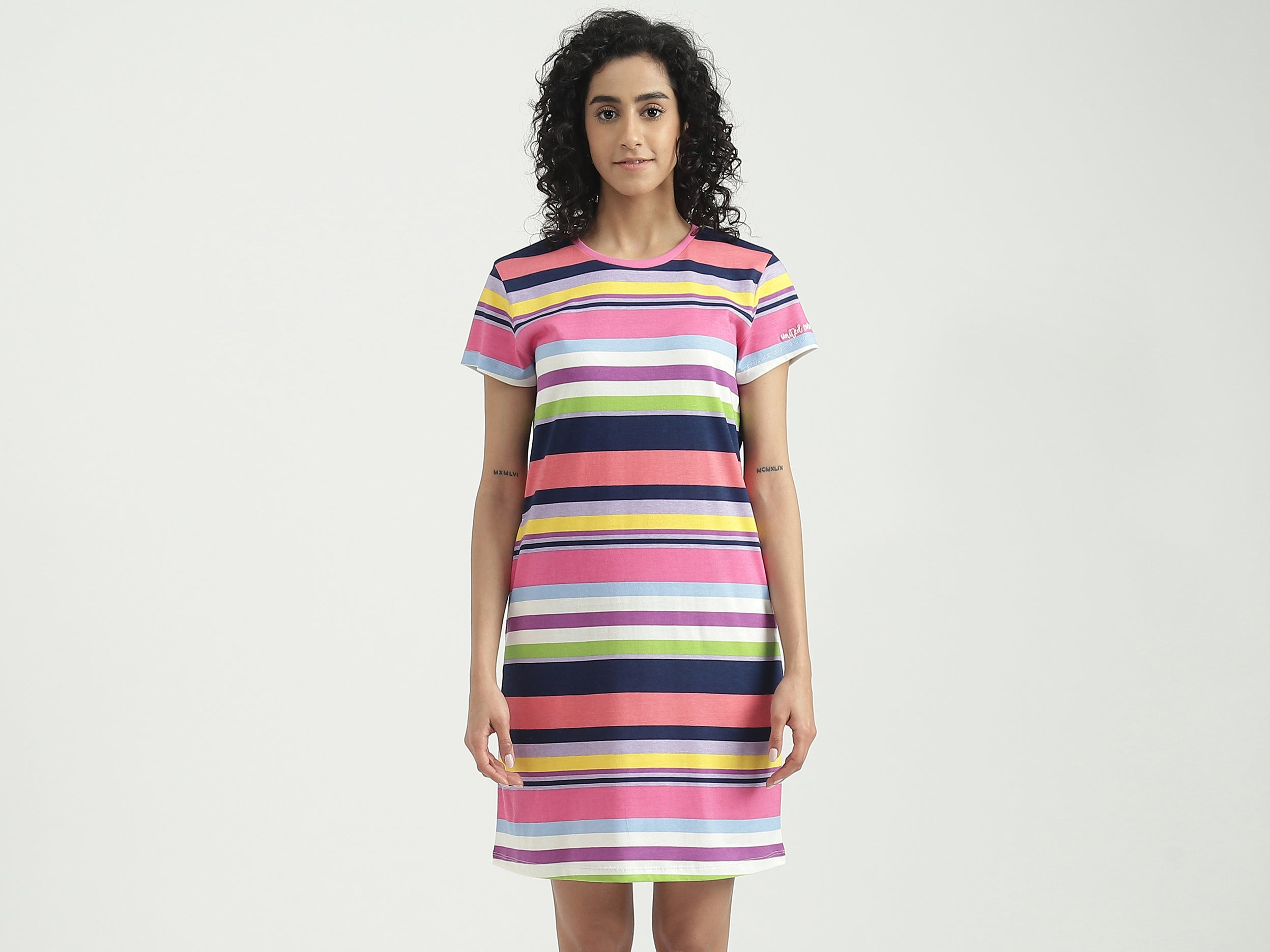 Cotton Striped Round Neck Women Dresses