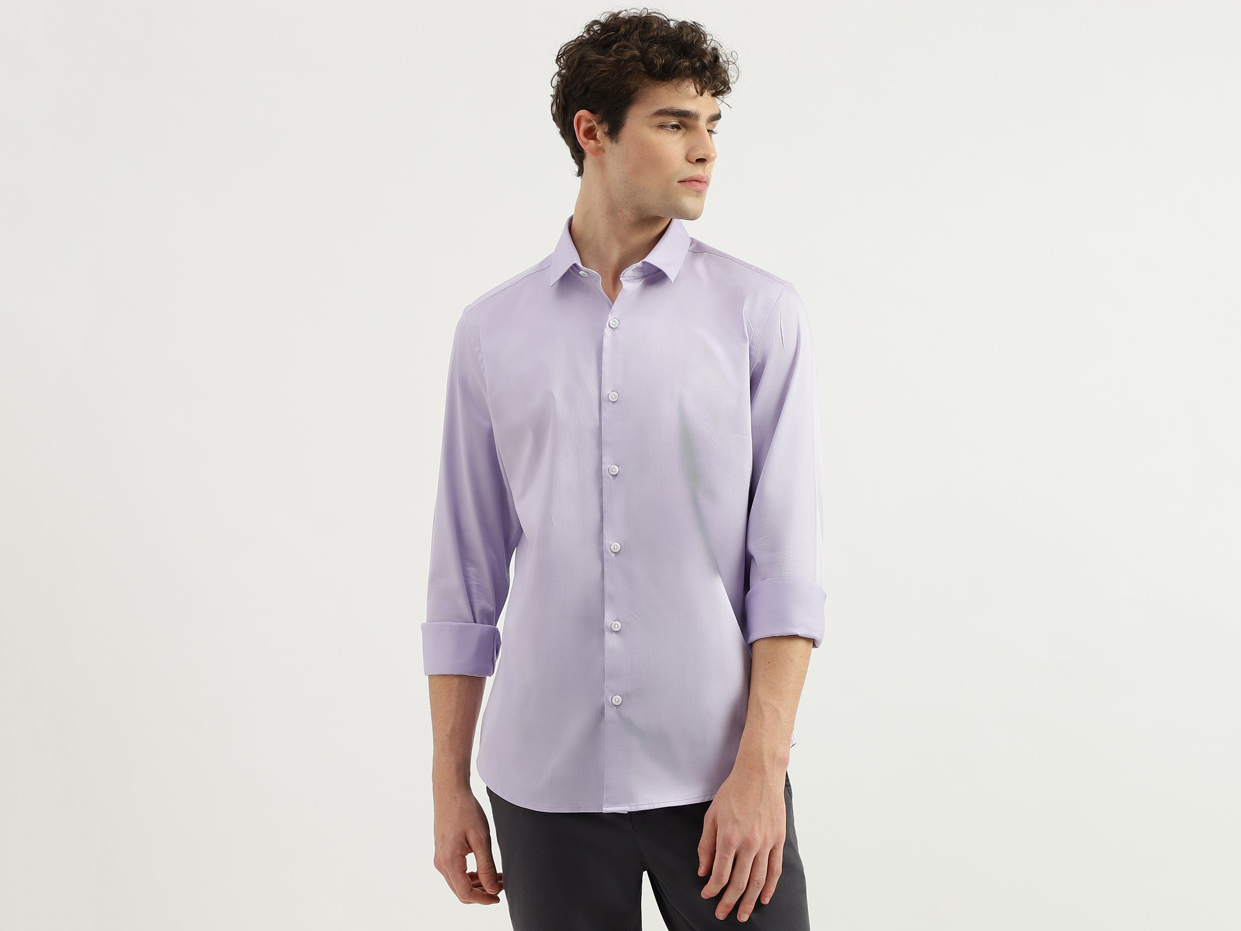 Slim Fit Spread Collar Solid Shirt