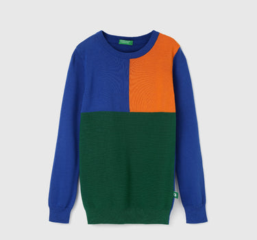 Boy's Regular Fit Crew Neck Color Block Sweaters