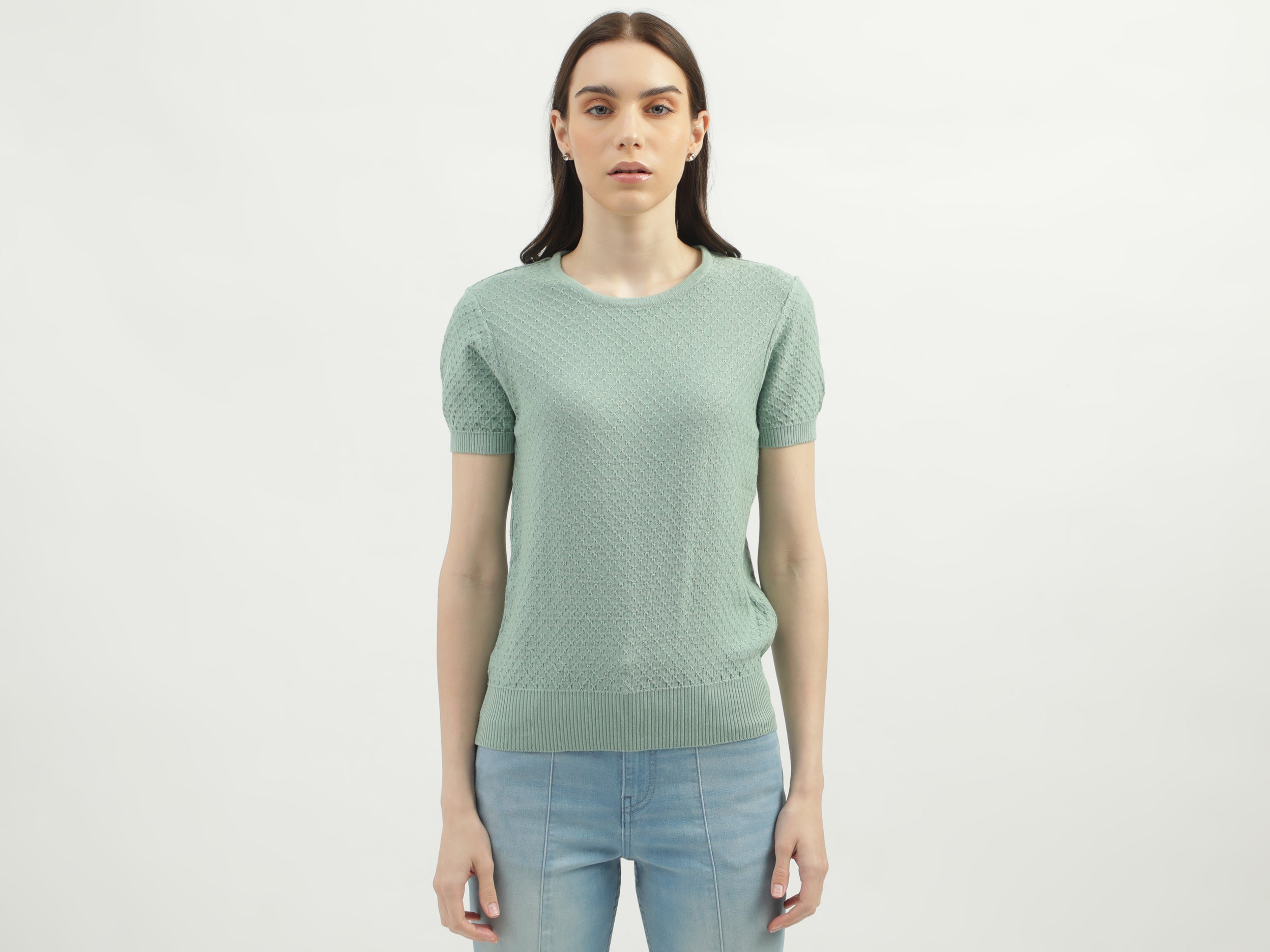 Women's Regular Fit Round Neck Textured Sweaters