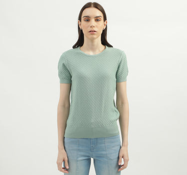 Women's Regular Fit Round Neck Textured Sweaters