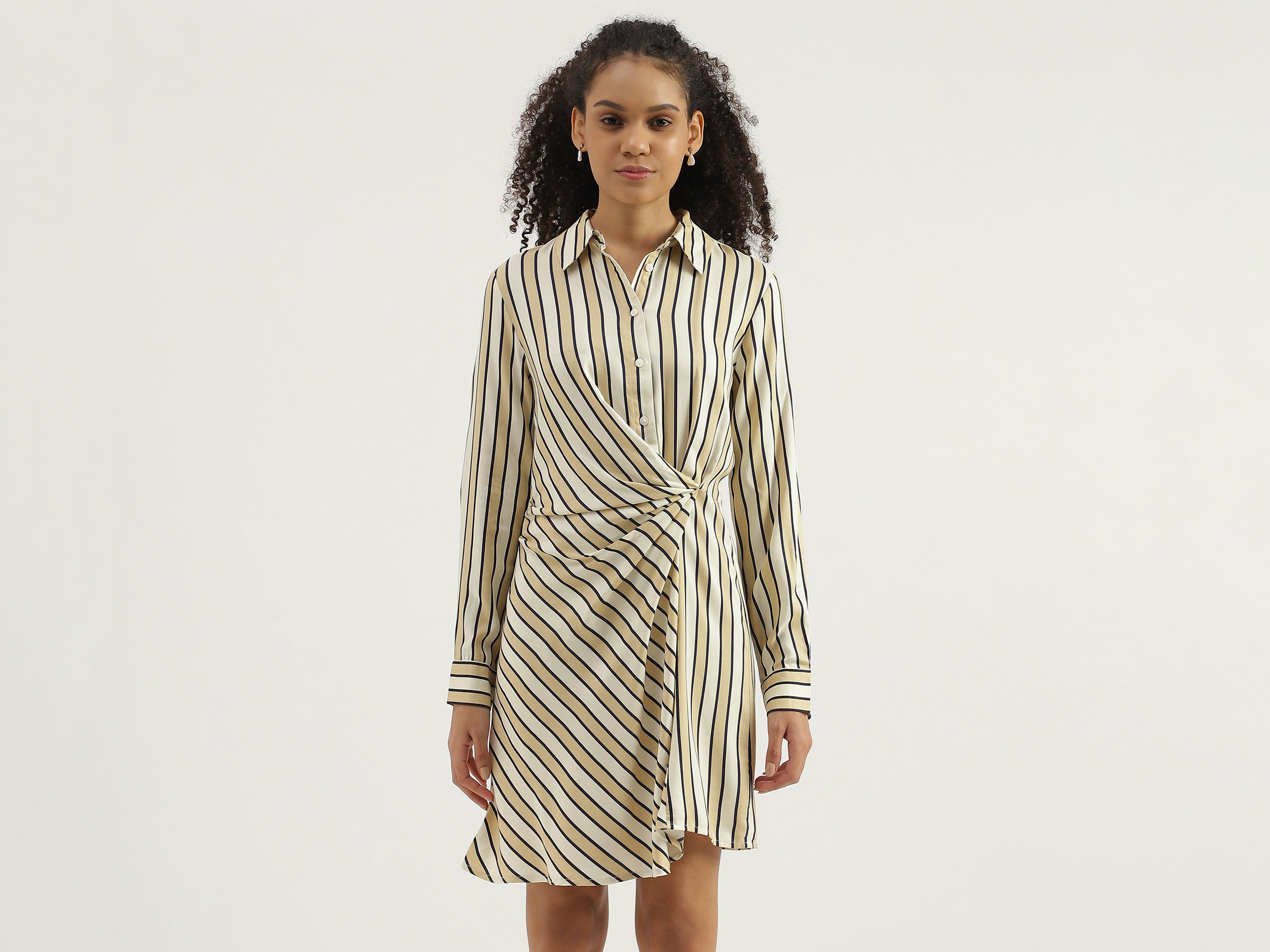 Striped Spread Collar Shirt Dress