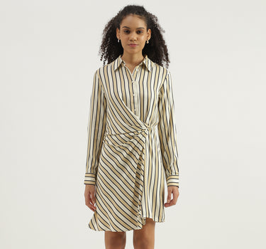 Striped Spread Collar Shirt Dress