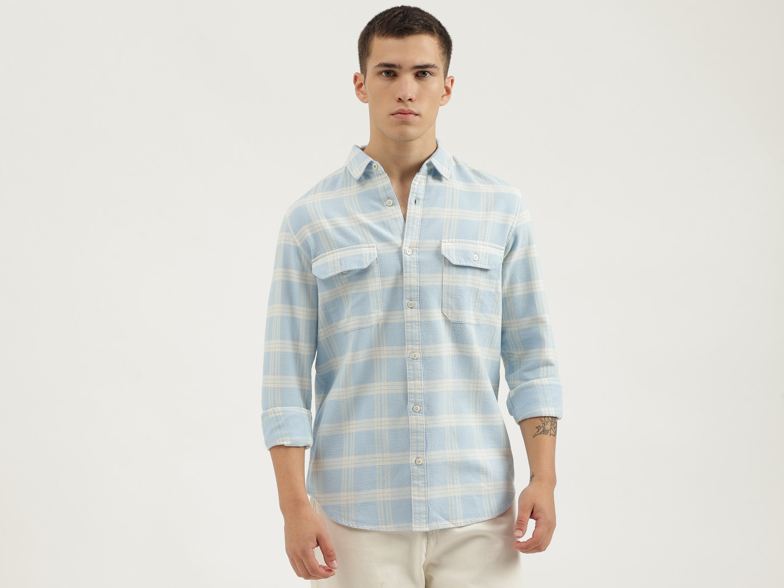 Regular Fit Spread Collar Checkered Shirts